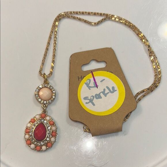 Gold and Red Pendant Necklace - Picture 1 of 3